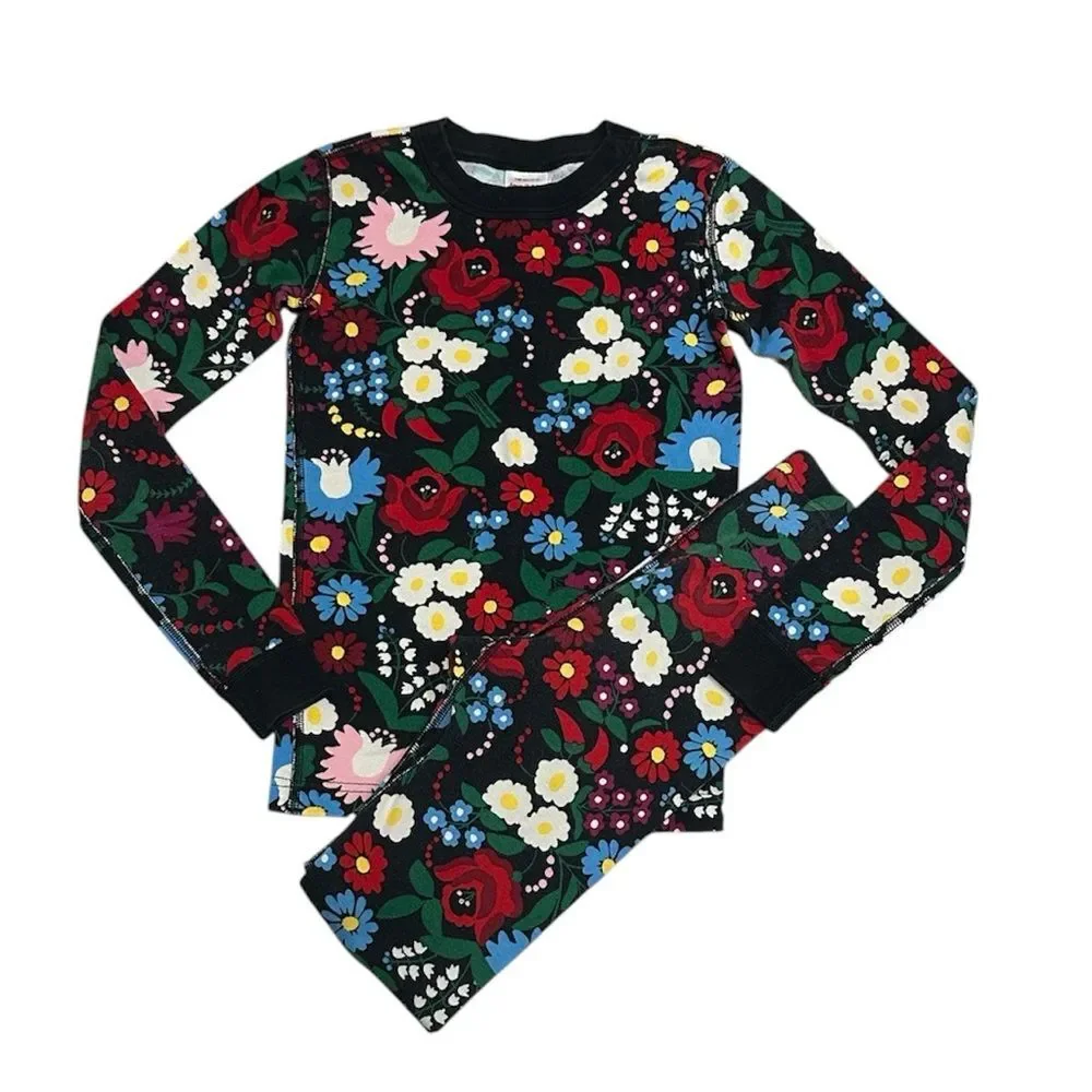 Hanna Andersson Festive Flowers Long John PJ Pajama Set Size 140 US 10